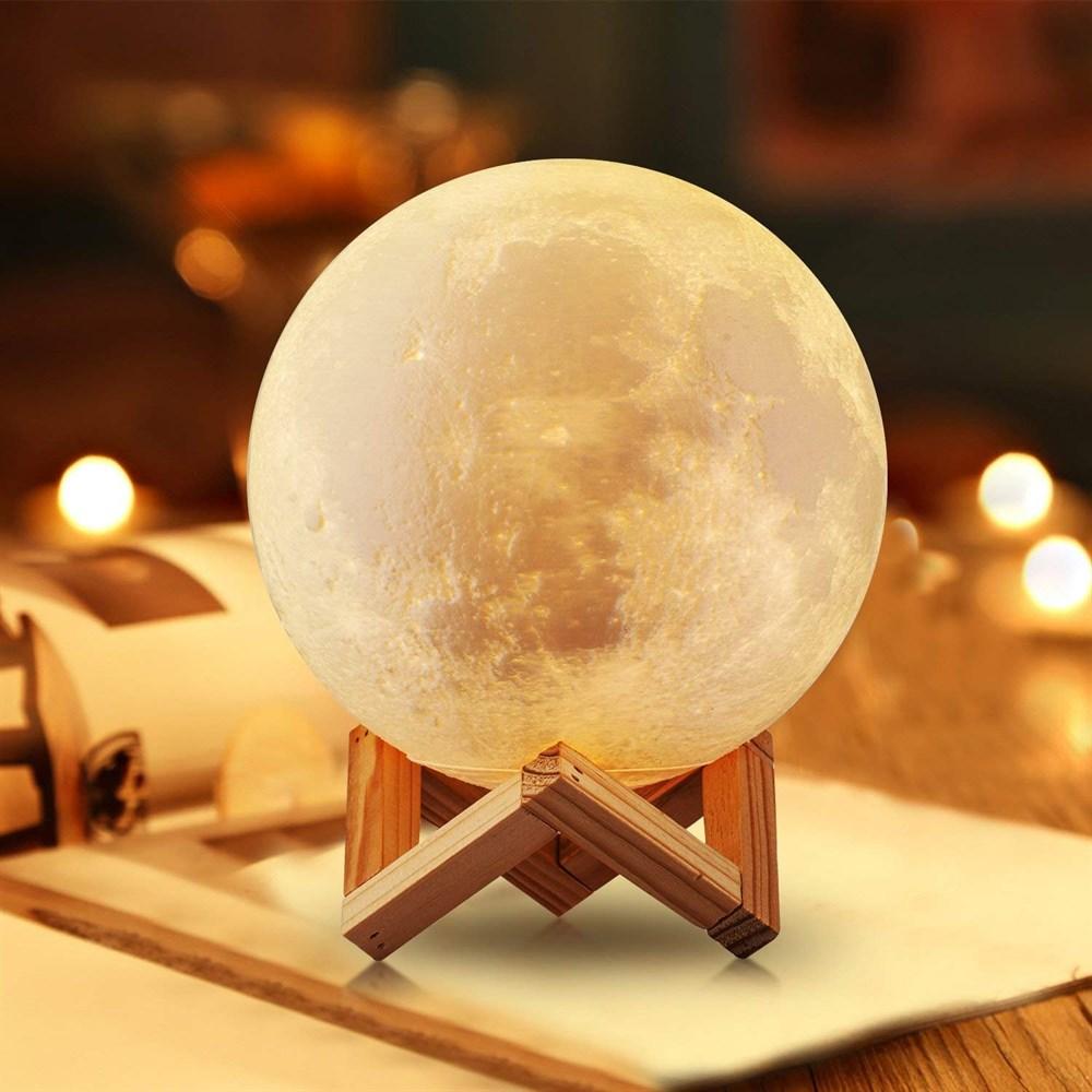 3D светильник Moon Touch (15 см, беспроводной, деревянная подставка)П
